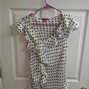 Sunny Leigh Pull Over Blouse Short Sleeve Ruffle Polka Dot - Size M